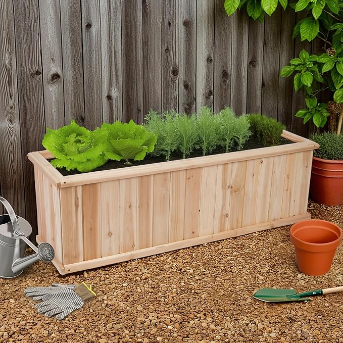 Shine Company Premium Cedar Raised Garden Bed, Planter Box for Vegetables, Flowers, or Herbs 48" L x 13.25" D x 12.5" H