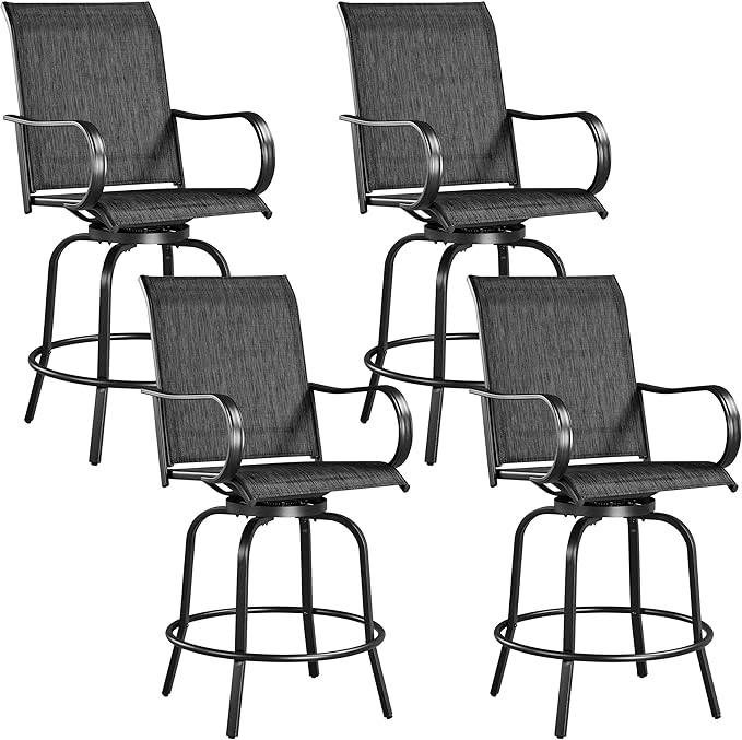 Yaheetech Patio Swivel Barstools Outdoor Chairs Set of 4, High Bistro Stools Outdoor Furniture, All-Weather Patio Stools for Outside, Beach, Lawn, Poolside and Garden, Black