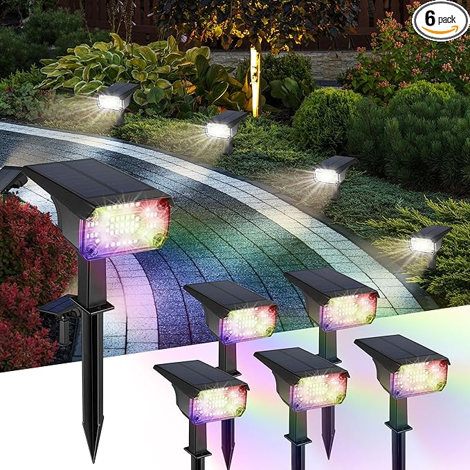 Kingsyard Solar Color Changing Lights 8 Colors, USB & Solar Powered Solar Lights Outdoor Waterproof IP68, Multicolor RGB Outdoor Lights for Garden Yard Landscape Decor, 6 Pack