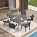 VICLLAX Patio Table and Chair Set of 6, All Weather Metal Round Outdoor Dining Furniture Set-47 Round Outdoor Table and Chairs, Grey Tabletop