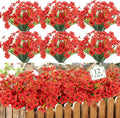 MACTING 12 Bundles Artificial Flowers for Outdoors Fake Flowers UV Resistant Faux Plastic Plants No Fade for Planters Window Patio Porch Garden Home Outside Spring Summer Decorations,Red