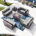 Kullavik 10 Pieces Outdoor Patio Furniture Set with 43" 55000BTU Gas Propane Fire Pit Table PE Wicker Rattan Sectional Sofa Patio Conversation Sets,Grey