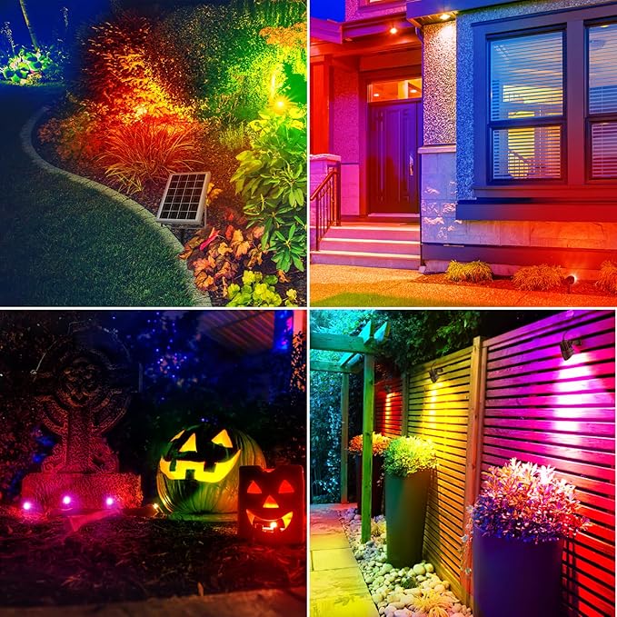 MEIKEE 6 in 1 RGB Solar Landscape Lights with Remote, RGB Color Changing LED Solar Spotlights, Outdoor Waterproof RGB Spot Lights for Garden Party Wedding Christmas Festival