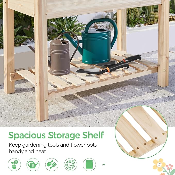 Yaheetech 34x18x30in Horticulture Raised Garden Bed 2pcs Planter Box with Legs & Storage Shelf Wooden Elevated Vegetable Growing Bed for Flower/Herb/Patio/Balcony, Natural Wood