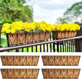 LaLaGreen Wall Hanging Planter - 4 Pack, 24 Inch Large Black Window Flower Basket Boxes Outdoor Attach House, Rectangular Deck Railing Hanging Pot with Coco Liner Over Rail Fence Balcony Patio Porch