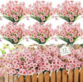 MACTING 12 Bundles Artificial Flowers for Outdoors Fake Flowers UV Resistant Faux Plastic Plants No Fade for Hanging Planters Window Patio Porch Garden Home Indoor Outdoor Spring Decorations,Pink