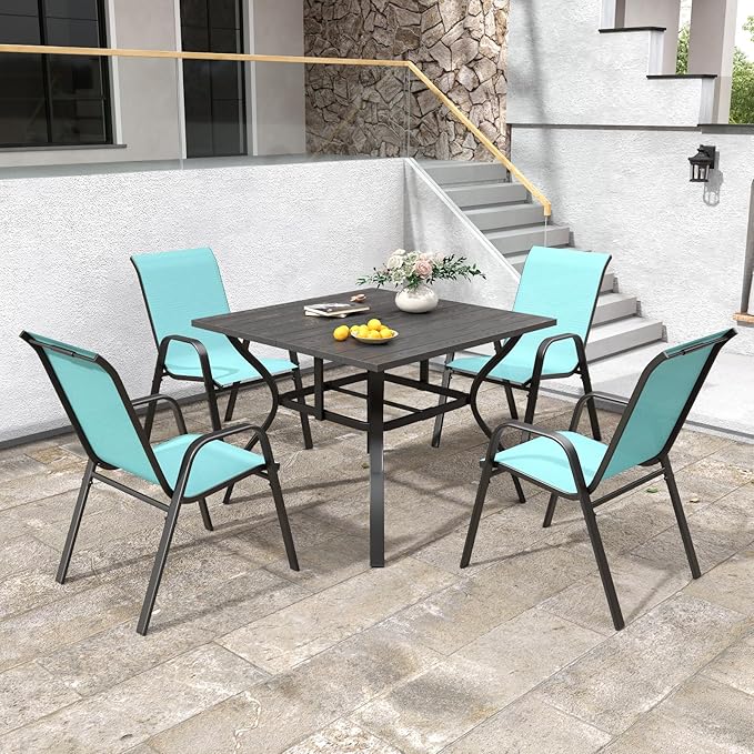Patio Chairs Set of 6, Stackable Outdoor Dining Chairs for All Weather Textilene Fabric & Metal Frame, Outdoor Chairs Set for Backyard Deck Garden