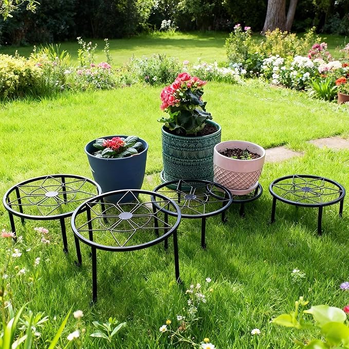 5 Pack Metal Plant Stands,Heavy Duty Potted Holder for Flower Pot,Indoor Outdoor Metal Rustproof Iron Garden Container Round Supports Rack for Planter