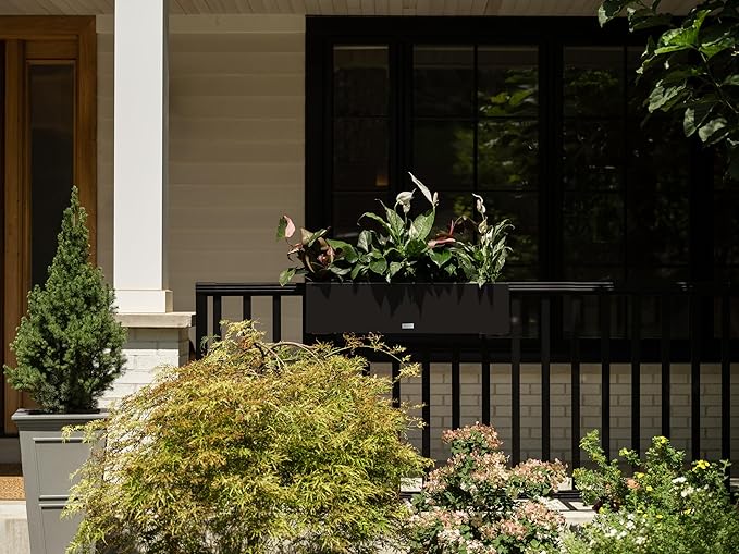 Veradek Block Series Railing Planter - Rectangular Flower Box for Outdoor Balcony/Fence | Durable All-Weather Use with Adjustable Brackets | Modern Décor for Flowers, Succulents, Hanging Plants