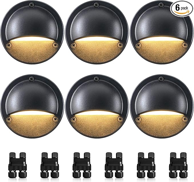SUNVIE 5W LED Low Voltage Deck Lights, 12-24V Step Lights Outdoor with Fastlock2 Wire Connectors, Low Voltage Landscape Lighting 3000K Warm White Deck Stair Light Waterproof for Fence Post, 6 Pack