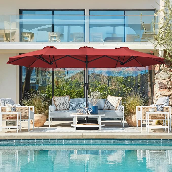 SUPERJARE 13FT Outdoor Umbrella for Patio, Double sided Pool Umbrellas with Fade Resistant Canopy, Large Table Umbrella for Deck, Market, Backyard - Burgundy