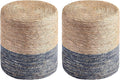 Wimarsbon Round Pouf Ottomans, Handwoven Natural Water Hyacinth Seagrass Pouffe,Outdoor Rattan Stool Accent Seat, Bohemian Coastal Home Decor (2pcs 14inch Natural Cattail-Blue)