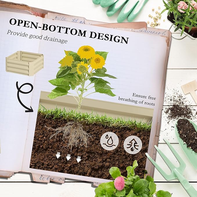 Outsunny Galvanized Raised Garden Bed, 73.5" Tall Outdoor Planter Box with Trellis Tomato Cage and Open Bottom for Climbing Vines, Vegetables, Flowers in Backyard, Garden, Patio, Cream