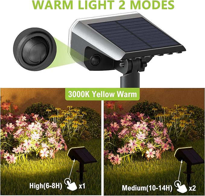 DAMINY Solar Spotlights Waterproof IP65,Auto On/Off,3000K 2 Lighting Modes Solar spot Lights for Garden,Pathway,Yard,Landscape-6 Pack