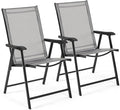 Yaheetech Patio Dining Chairs Set of 2 with Armrests, Outdoor Folding Chairs with Metal Frame and Backrest for Lawn, Garden, Yard and Poolside, Gray