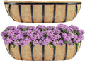 Y&M 2pcs 24 Inch Window Deck with Coco Liner, 24" Window Boxes Horse Trough with Coconut Coir Liner, Black Metal Hanging Flower Planter Window Basket Deck Railing Planter Boxes for Outdoor Indoor