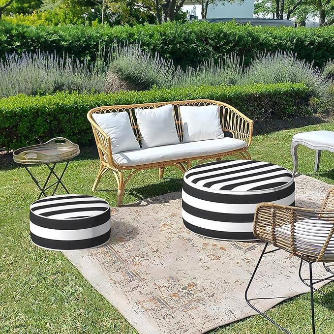 LVTXIII Inflatable Stool Ottoman Footrest with Handle, All Weather Footrest Seat, Indoor or Outdoor Pouf for Home Patio Garden and Camping Use, D31 xH14, Large Round, Cabana Black