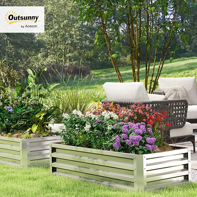 Outsunny Galvanized Raised Garden Bed, 4' x 2' x 1' Metal Planter Box, for Growing Vegetables, Flowers, Herbs, Succulents, Silver
