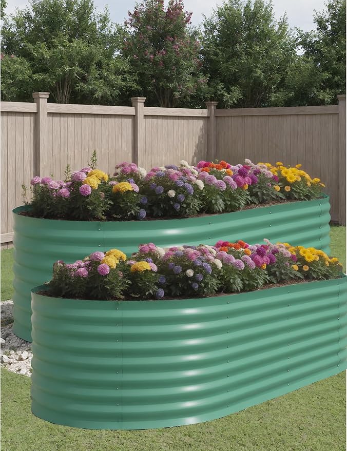 GarveeLife 2 Pcs Raised Garden Beds Outdoor 8x4x2 ft - Galvanized Steel Planter Box for Vegetables, Flowers, Rust-Resistant, Easy Assembly Raised Beds, Durable Planters for Outdoor Plants, Green