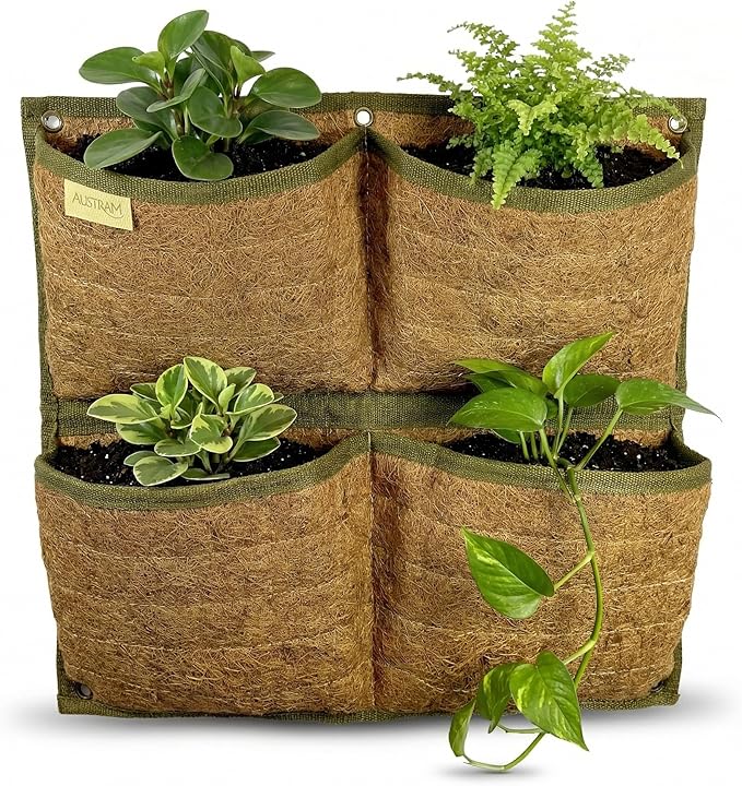 Vertical Garden Planter, 4 Pocket, Vertical Planter, wall planters for Outdoor Plants, Plant wall, Hanging planters for Indoor Plants, for Herbs, Patio Decor, Balcony Decor, Indoor Garden