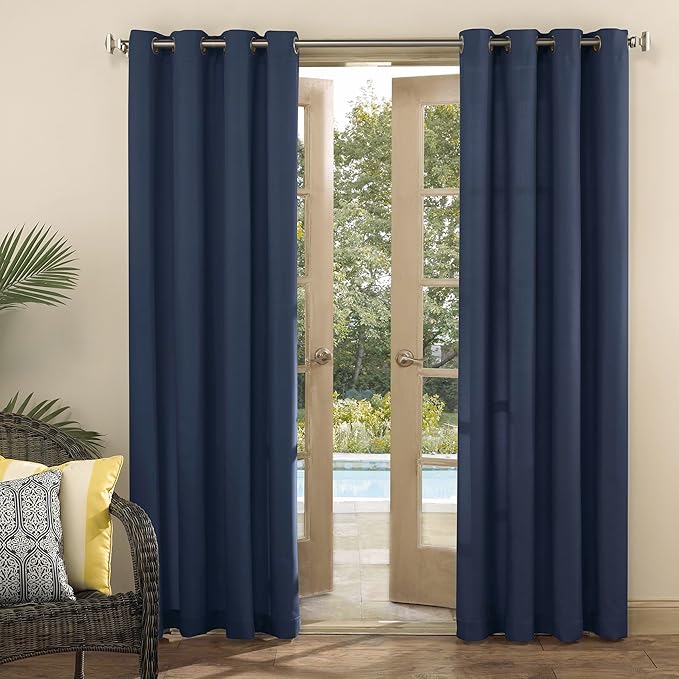 Sun Zero Marina Indoor/Outdoor UV Protectant Energy Efficient Grommet Curtain Panel, 54" x 108", Navy Blue