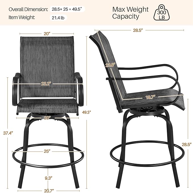 Yaheetech Patio Swivel Barstools Outdoor Chairs Set of 4, High Bistro Stools Outdoor Furniture, All-Weather Patio Stools for Outside, Beach, Lawn, Poolside and Garden, Black