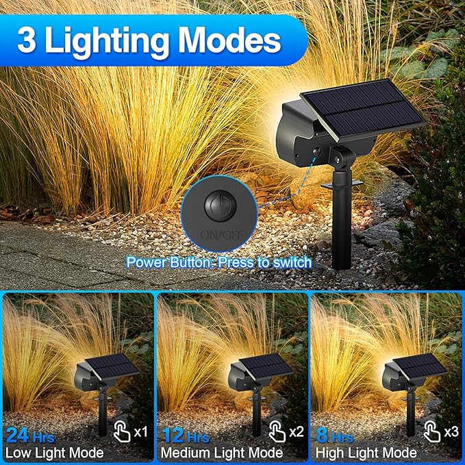 108 LED Solar Spot Lights Outdoor, Solar Lights Outdoor IP65 Waterproof, 3 Modes Solar Landscape Spotlights, Large Solar Powered Panel Lights for Garden Yard Pathway(Warm White/6 Pack)