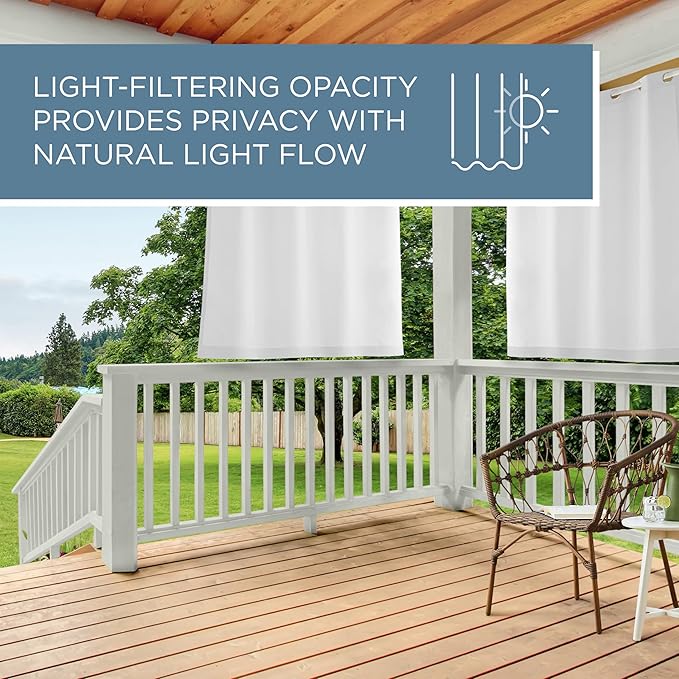 Town & Country Basics Cabana Solid Heavyweight Indoor Outdoor Curtains, Light Filtering Opacity with Grommet Top, Water Repellent, 2-Pack Set, 54"x63", White