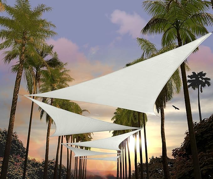 Amgo Custom Size 23' x 23' x 23' White Triangle Sun Shade Sail Order to Make Canopy Awning UPF50+ AGSLT, 95% UV Blockage, Water & Air Permeable, 200GSM Commercial Standard (We Customize)