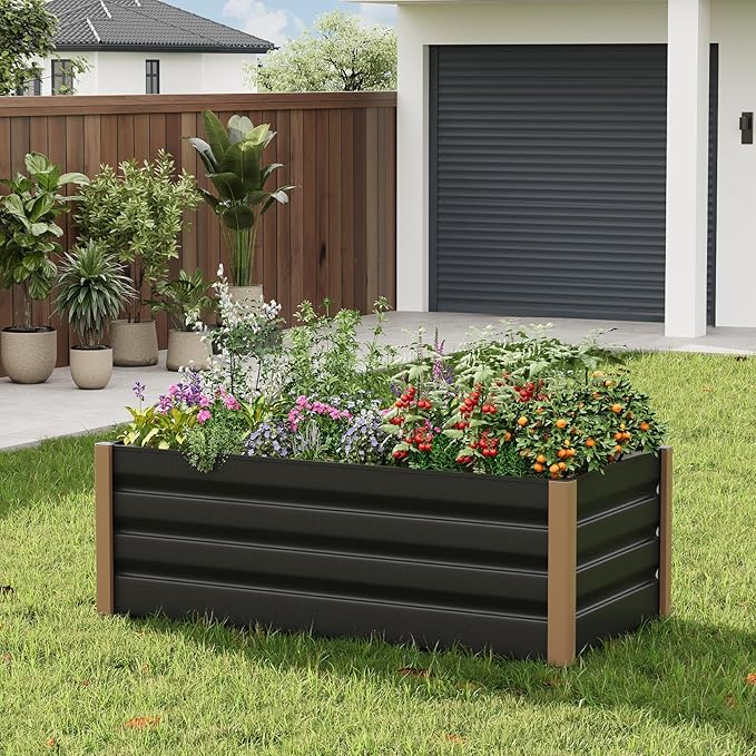 Garvee Large Aluminum Raised Garden Bed 6.5' x 2.5' x 16", Open-Bottom Jumbo Size for Serious Gardening, with Rounded Safety Corners & Anti-Cut Trim, Outdoor Planter Box Kit, Gray