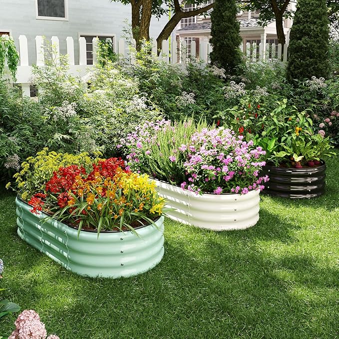 Galvanized Metal Planter Raised Garden Bed Kit for Gardening Outdoor，4x2x1ft 2 Planter Grow Garden Box Raised Flower Bed，Long Vegetable Clearance Herb Raised Garden Beds for Gardening White