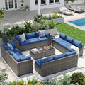 Aoxun Patio Furniture Sets, 14-Piece Outdoor Patio Furniture with 44'' Propane Gas Firepit Table, Wicker Outdoor Conversation Set Sectional Sofa for Backyard, Poolside, Garden