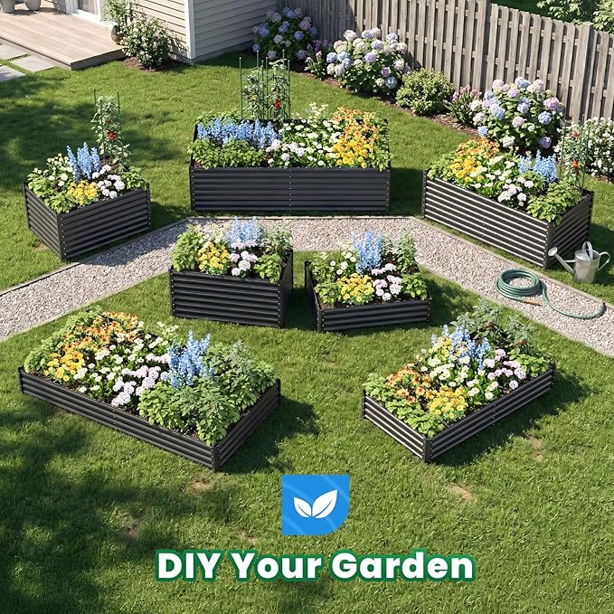 Quictent Galvanized Raised Garden Bed 8x4x2 Ft Tall Metal Planter Box for Vegetables Bottomless for Backyard, 2 Tomato Cages Included, 22.04" Deep, Dark Grey