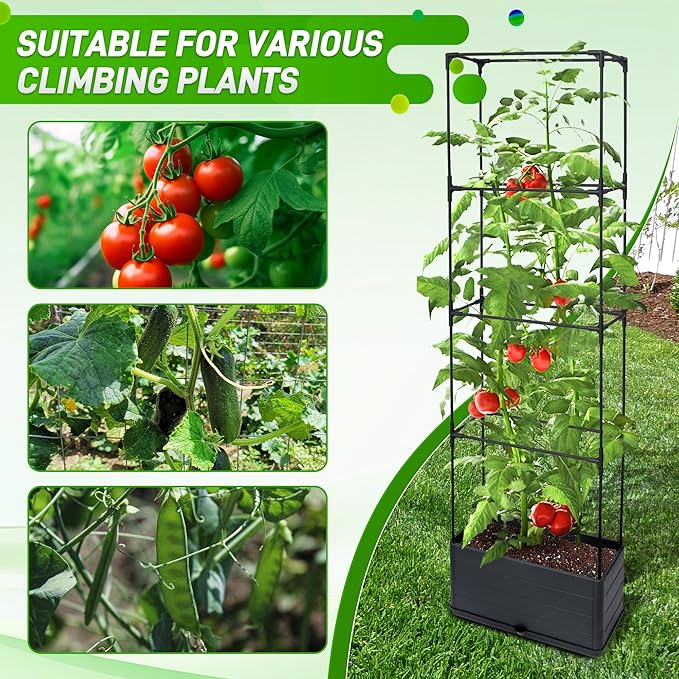 2 Packs Raised Garden Bed Tomato Planter Box with Trellis, 55.2" Self-Watering Tomato Cage with Rectangular Trellis for Climbing Plants Flowers Vegetables Vine in Patio Garden Indoor Outdoor