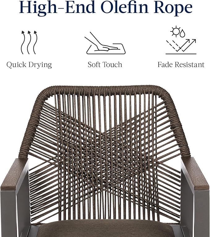 Best Choice Products Outdoor Bar Stools Set of 2, Bar Height, 360° Swivel Aluminum Frame, All-Weather Woven Rope Chair Design w/Armrests - Brown/Mocha