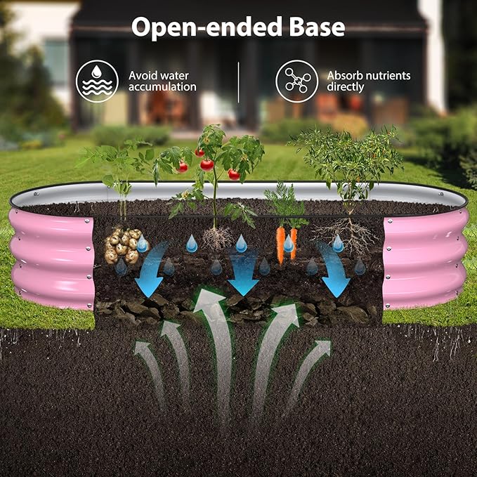 Raised Garden Bed Kit, 5x2x1 ft Galvanized Planter Box Outdoor with Safety Edging, Large Metal Raised Beds for Gardening Vegetables Flower Fruits (Blush Pink)