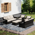 Joyside Wicker Patio Furniture Sets, 7 Pieces Upgraded Large Size Outdoor Furniture with Swivel Rocking Patio Chairs, Two 3-Seat Sofa, Outdoor Ottoman, Thick Cushions, Wide Armrest, Beige