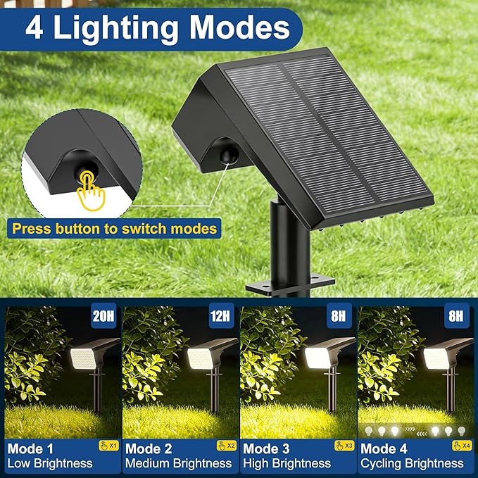 LANSOW Solar Spot Lights Outdoor Waterproof IP67, (8 Pack/90 LED/4 Modes) Solar Landscape Spotlights, 2-in-1 Solar Powered Flood Lights for Yard Garden Pathway Outside Tree, Auto ON/Off(Warm White)