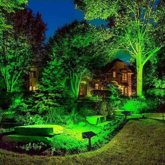 T-SUN Green Solar Spot Lights Outdoor 4 Pack, 49 LED 2 Lighting Modes, IP65 Waterproof Landscape Spotlights, 2 in 1 Auto On/Off Solar Lights for Yard, Garden, Driveway, Pathway