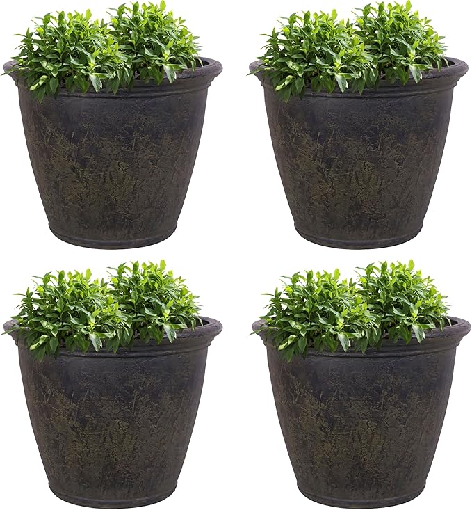 Sunnydaze 24-Inch Anjelica Large Plastic Pot for Plants - Outdoor Double-Walled Large Plastic Planter with Drillable Drainage Holes - Sable - 4pk