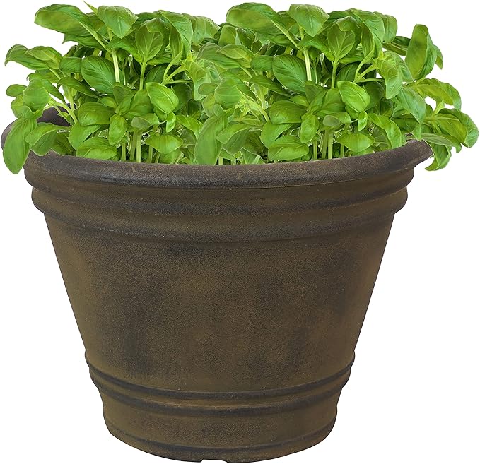 Sunnydaze 20-Inch Franklin Large Plant Pot - Polyresin Round Outdoor Planter with Drillable Drainage Hole - Sable