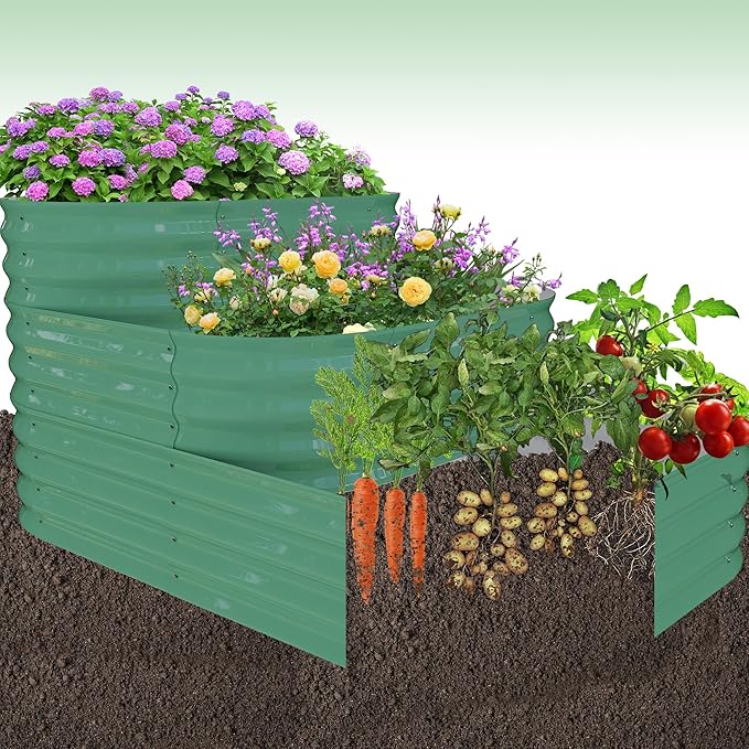 Galvanized Raised Garden Bed Kit – 61x42x31 in Outdoor Planter Box for Vegetables, Herbs & Flowers. Modular 3-In-1 Raised Garden Beds Outdoor with Open Base, Garden Box and Planters for Plants