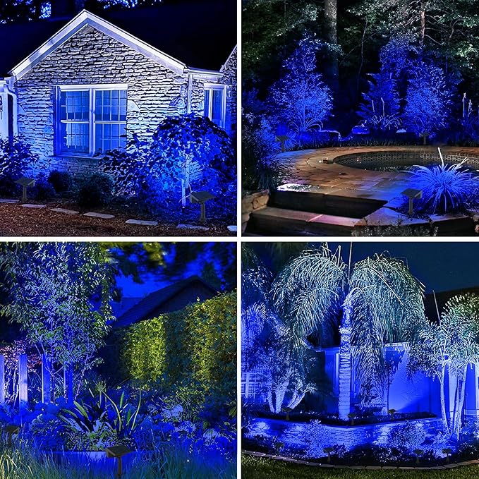 T-SUN Solar Spot Lights Outdoor, 4 Pack 49LED Landscape Spotlights, 2 Lighting Modes Auto ON/Off Solar Lights for Trees, Garden, Yard, Pathway, Driveway(Blue)