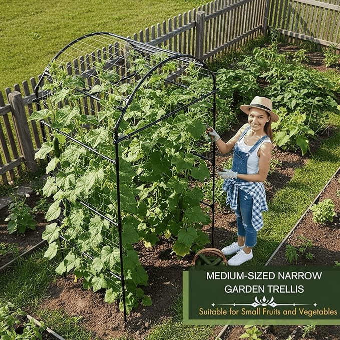 79" Garden Trellis Arch for Climbing Plants – Tall Outdoor Metal Trellis for Vegetables, Peas, Tomatoes,﻿ Cucumber Trellis Arch & Vertical Garden Climber Plant Support for Vine Plants
