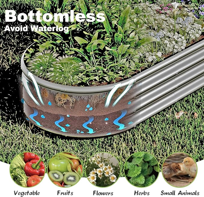 4x2x1ft-2pcs-Oval Raised Garden Bed Kit, Galvanized Planter Garden Boxes Outdoor, Metal Raised Garden Beds for Vegetables,Fruits, Flower,Silver
