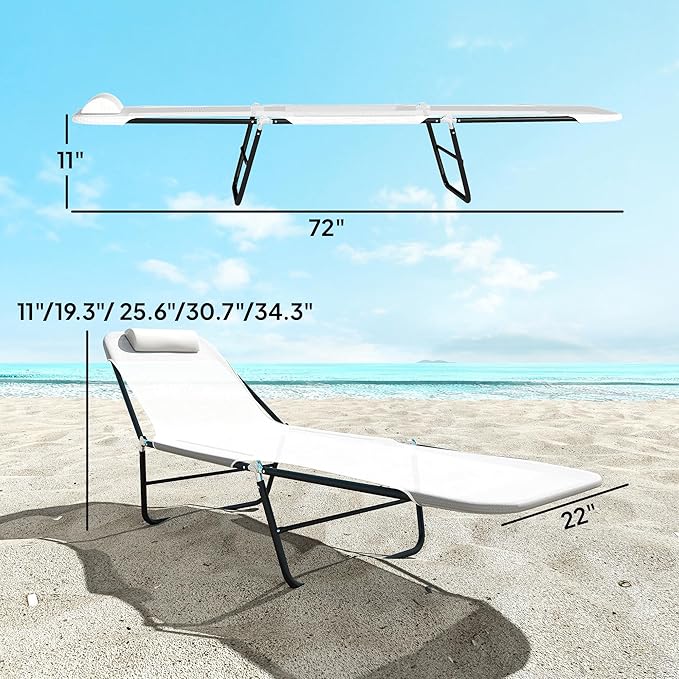 Outsunny Folding Chaise Lounge Chair, Pool Sun Tanning Chair, Outdoor Lounge Chair with Reclining Back, Breathable Mesh Seat, Headrest for Beach, Yard, Patio, Cream White