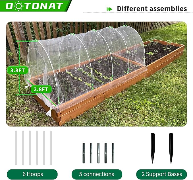 8FT Garden Hoops Grow Tunnel Kit - Rust-Free Fiberglass Frame for Raised Beds, 36pcs - DIY Plant Support for Garden Netting, Row Covers, and Greenhouse Protection