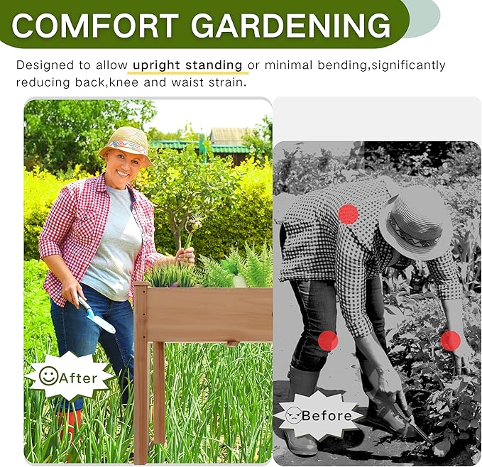 34x18x30in Wooden Raised Garden Bed with Legs,Elevated Reinforced Planter Box with Bed Liner for Backyard/Patio/Gardener,150lb Capacity - Acorn Brown
