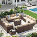 Aoxun Patio Furniture Sets, 15-Piece Outdoor Patio Furniture with 44'' Propane Gas Firepit Table, Wicker Outdoor Conversation Set Sectional Sofa for Backyard, Poolside, Garden
