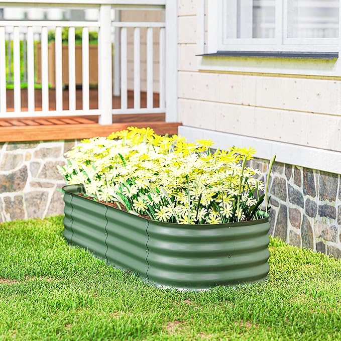 Outsunny 5' x 2' x 1' Galvanized Raised Garden Bed Kit, Outdoor Metal Elevated Planter Box with Safety Edging, Easy DIY Stock Tank for Growing Flowers, Herbs & Vegetables, Green
